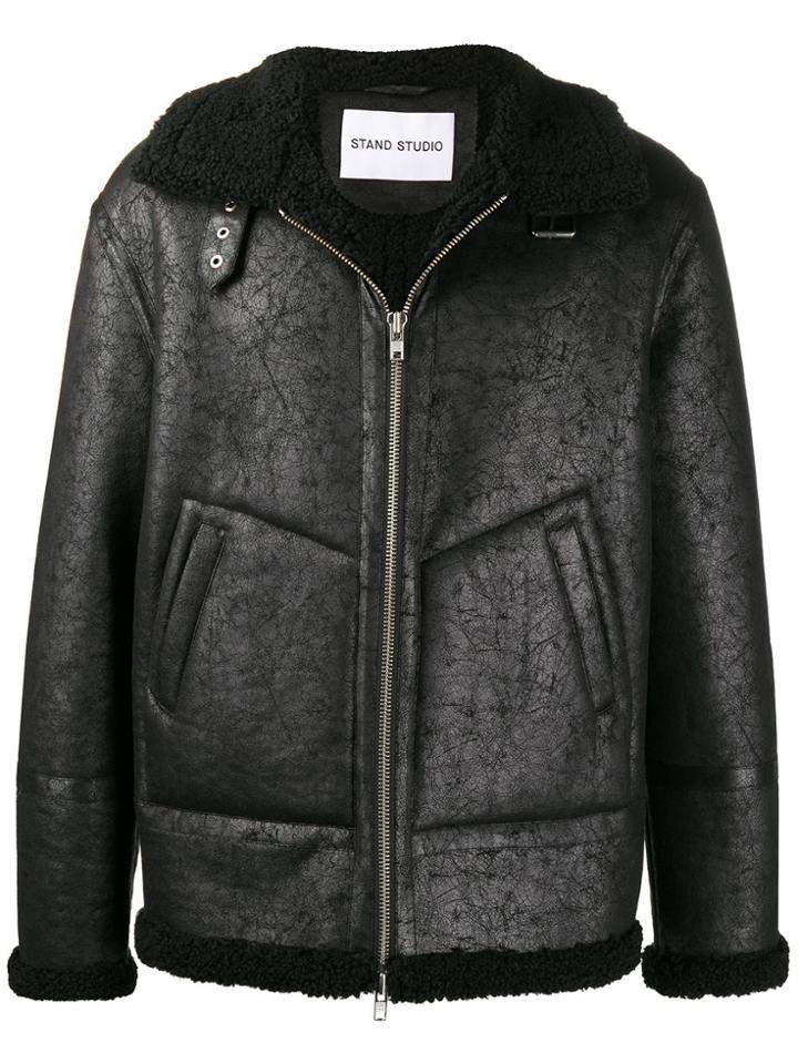Stand Studio Faux-shearling Trim Jacket - Black