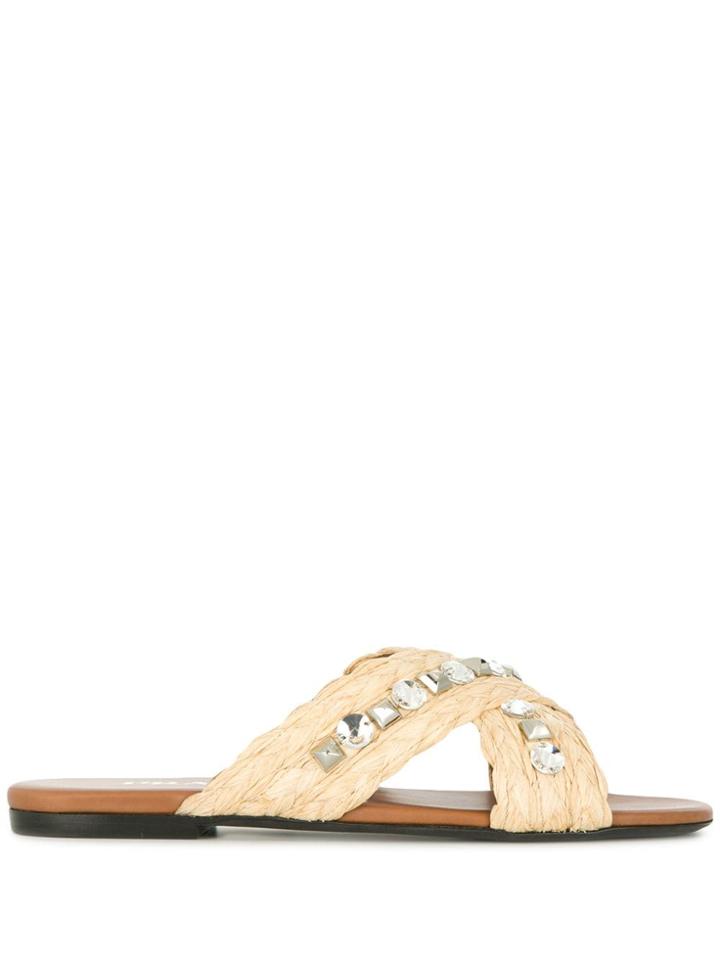 Prada Jeweled Sandals - Neutrals