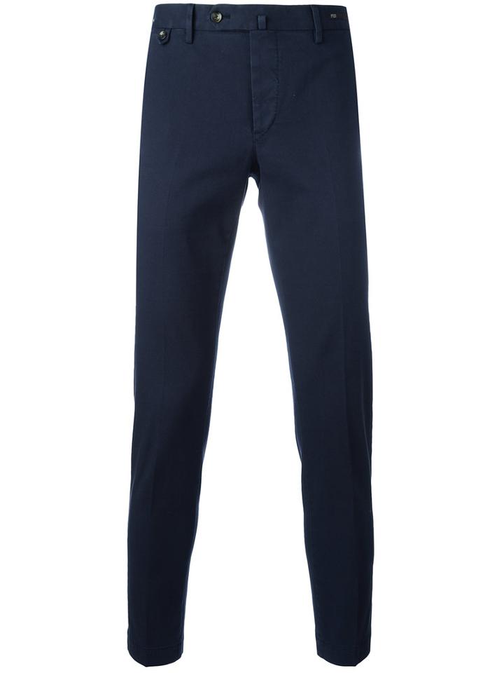 Pt01 Off Centre Button Chinos, Men's, Size: 54, Blue, Cotton/spandex/elastane