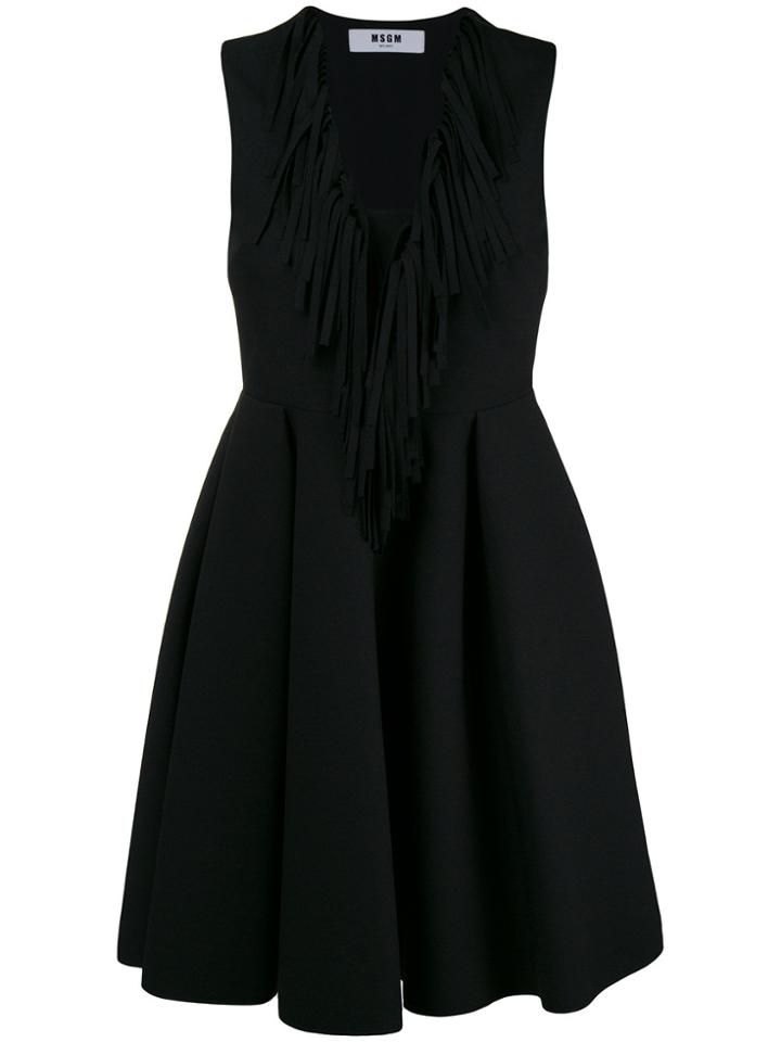 Msgm Fringed V-neck Flared Dress - Black
