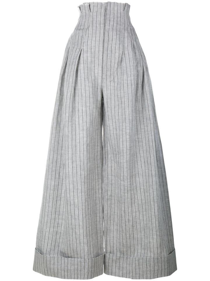 Jacquemus Pinstripe Wide Leg Trousers With High Waist, Women's, Size: 42, Grey, Linen/flax