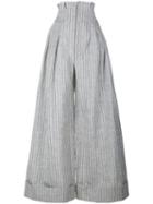 Jacquemus Pinstripe Wide Leg Trousers With High Waist, Women's, Size: 42, Grey, Linen/flax