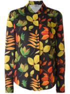 Arthur Arbesser Leaf Print Shirt, Women's, Size: 44, Black, Polyester/spandex/elastane