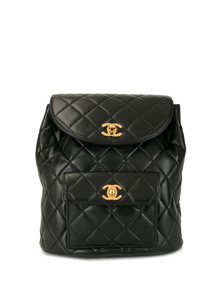 Chanel Pre-owned Quilted Cc Chain Backpack Bag - Black