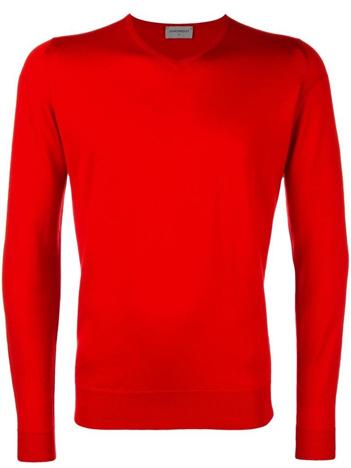 John Smedley V-neck Jumper, Men's, Size: Small, Red, Merino