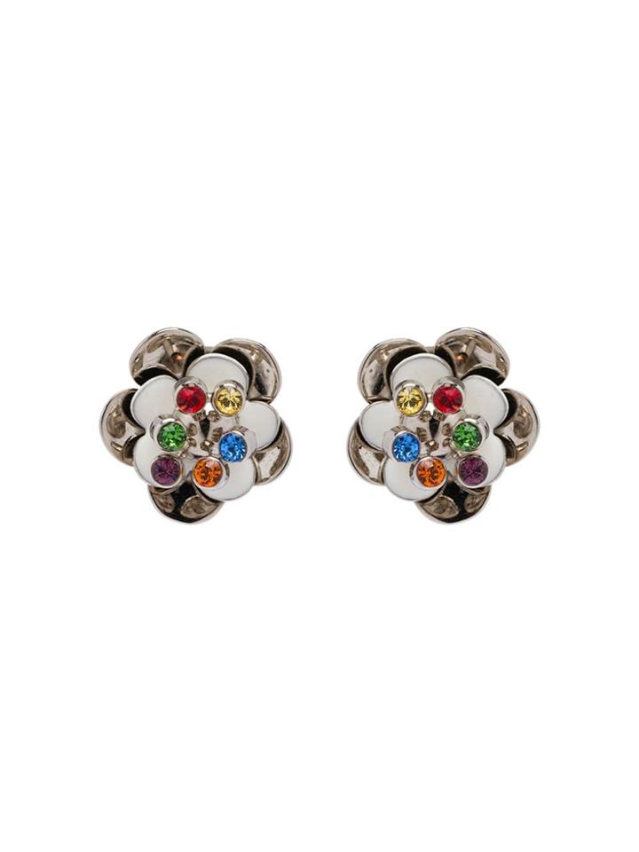 Miu Miu Metal Earrings With Stones - White