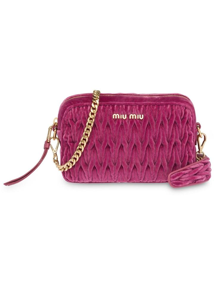 Miu Miu Matelassé Velvet Shoulder Bag - Pink