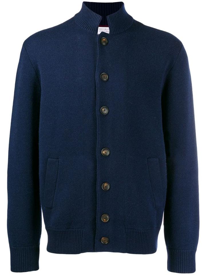 Brunello Cucinelli High-neck Knit Cardigan - Blue