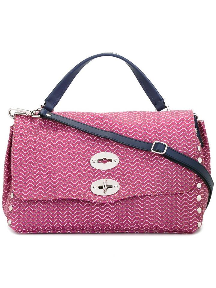 Zanellato Studded Detailing Print Tote, Women's, Pink/purple, Calf Leather