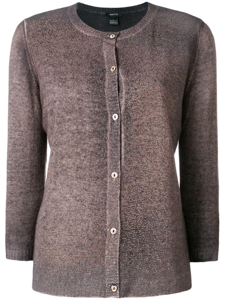 Avant Toi Cropped Sleeve Cardigan - Brown