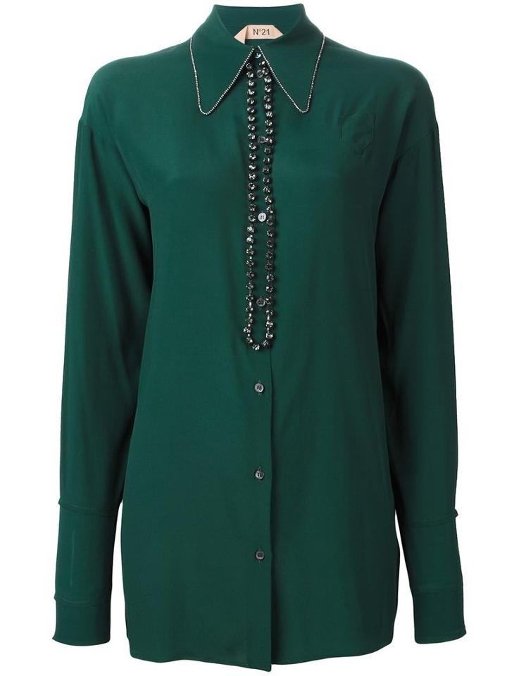 No21 Stone Embellished Shirt, Women's, Size: 40, Green, Acetate/silk/glass/metal
