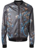 Dolce & Gabbana Dragon And Tile Print Bomber Jacket, Men's, Size: 54, Black, Polyester