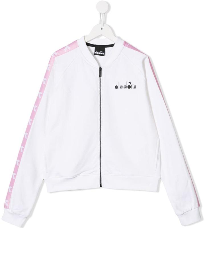 Diadora Junior Side-stripe Bomber Jacket - White