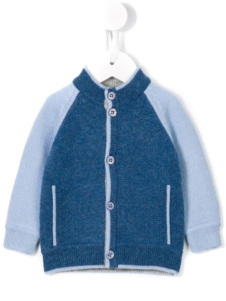 Cashmirino - Bicolour Buttoned Cardigan - Kids - Cashmere - 6 Mth, Blue