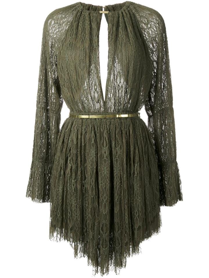 Jay Ahr Gold-tone Detail Longsleeved Dress, Women's, Size: 36, Green, Cotton/nylon