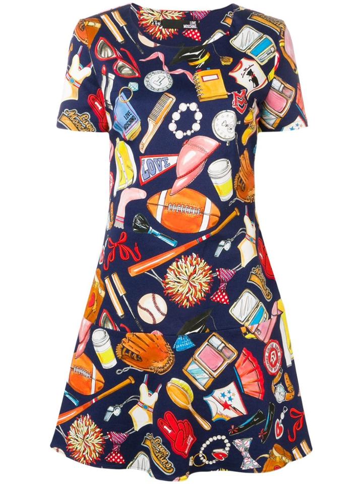 Love Moschino Symbols Printed T-shirt Dress - Blue