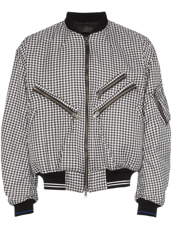 Haider Ackermann Houndstooth Multi Pocket Zipper Bomber Jacket - Black