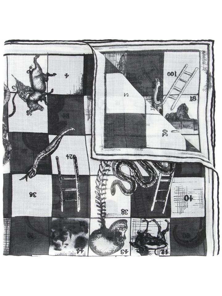 Alexander Mcqueen Snakes And Ladders Print Foulard - White