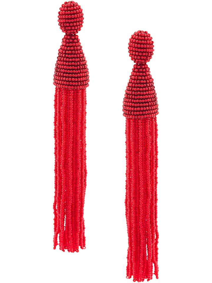 Oscar De La Renta Long Beaded Tassel Earring - Red