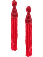 Oscar De La Renta Long Beaded Tassel Earring - Red