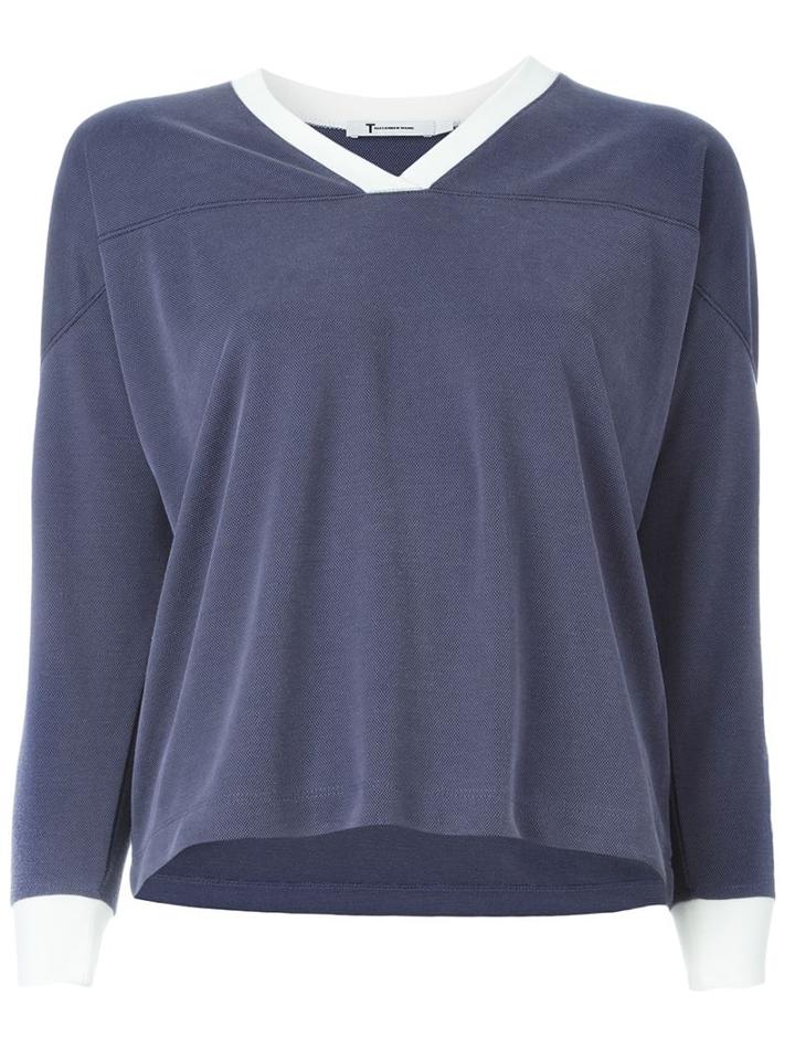 T By Alexander Wang V-neck Football T-shirt, Women's, Size: Small, Blue, Polyester/modal