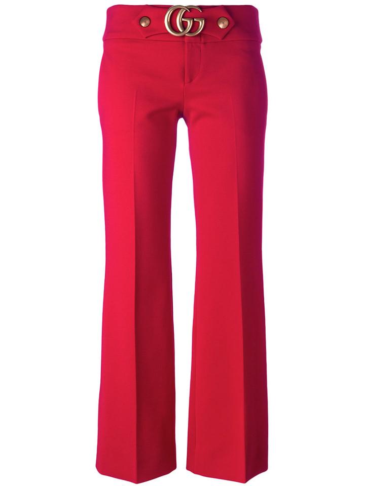 Gucci Gg Flared Cropped Trousers, Women's, Size: 38, Red, Viscose/polyamide/spandex/elastane