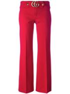 Gucci Gg Flared Cropped Trousers, Women's, Size: 38, Red, Viscose/polyamide/spandex/elastane