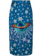 Gucci - Embellished Planet Midi Skirt - Women - Silk/cotton/acrylic/viscose - 38, Blue, Silk/cotton/acrylic/viscose