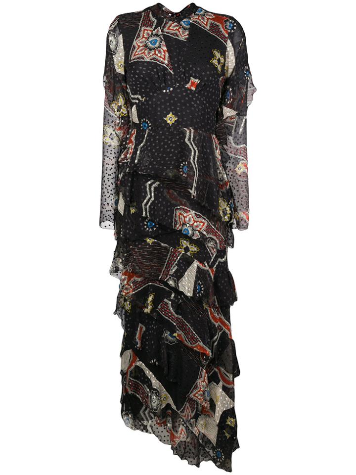 Etro Floral Print Ruffle Dress - Black