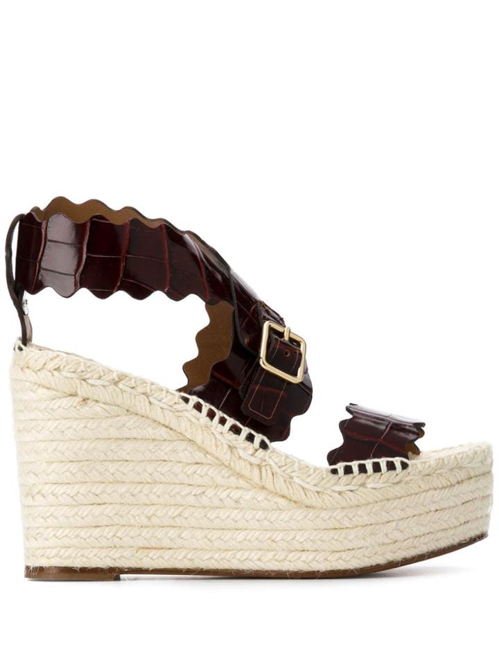 Chloé Crocodile-embossed Wedge Sandals - Brown
