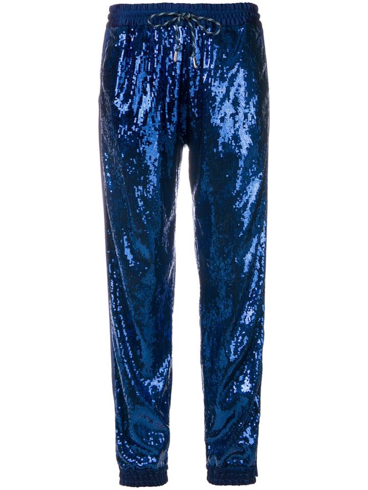 Christian Pellizzari Sequin Embellished Track Pants - Blue