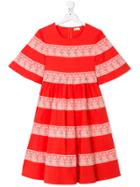 Elisabetta Franchi La Mia Bambina Lace Striped Dress - Red