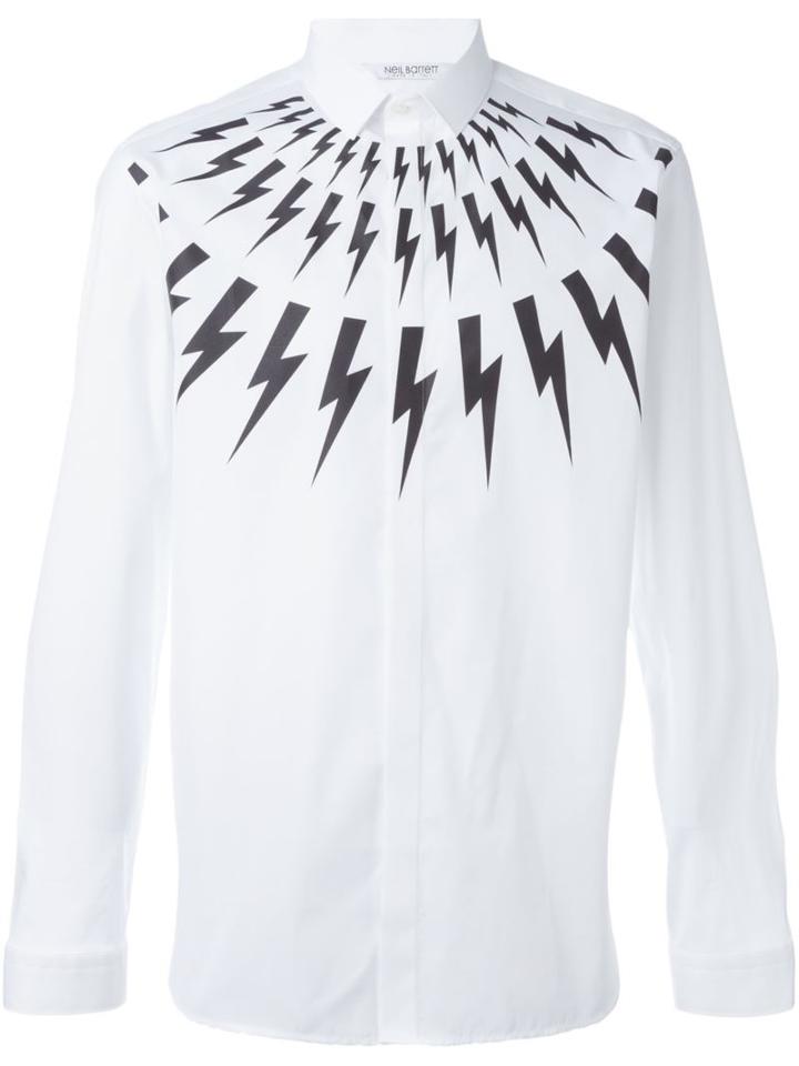 Neil Barrett Lightning Bolt Print Shirt, Men's, Size: 43, White, Cotton