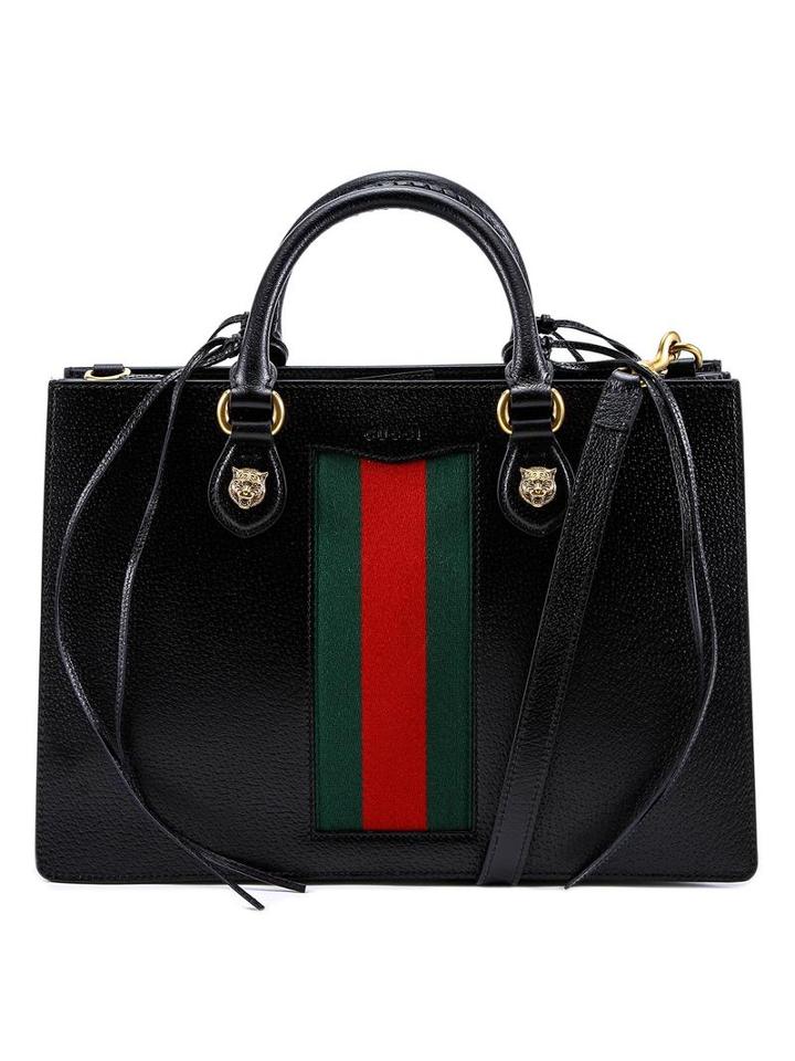 Gucci Web Detail Tote, Women's, Black, Leather