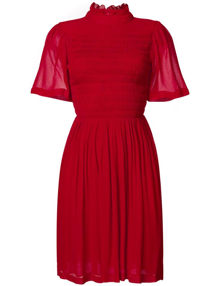 Alexa Chung Smocked Dress - Red