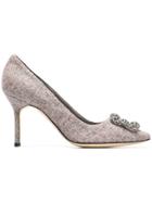 Manolo Blahnik Brooch Embellished Pumps - Grey