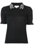 Carven - Embroidered Collar Blouse - Women - Silk/wool - S, Black, Silk/wool