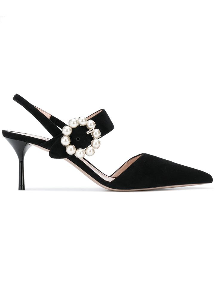 Miu Miu Slingback Pointed Toe Pumps - Black