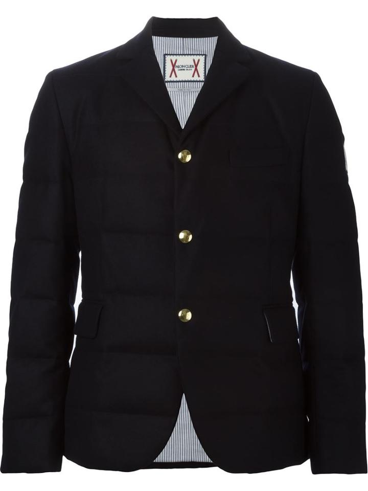 Moncler Gamme Bleu Logo Patch Padded Blazer, Men's, Size: 2, Blue, Cotton/feather Down/cupro/wool