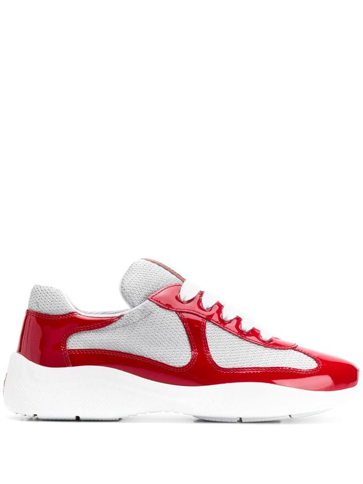 Prada Contrast Panel Low Sneakers - Red