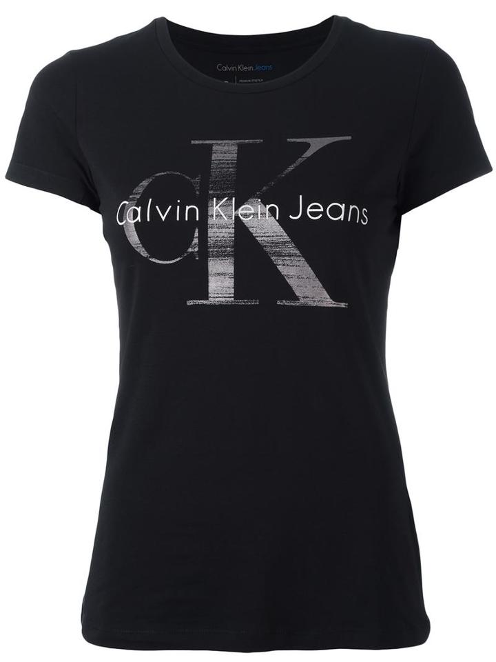 Calvin Klein Jeans Logo Print T-shirt, Women's, Size: Small, Black, Cotton/spandex/elastane