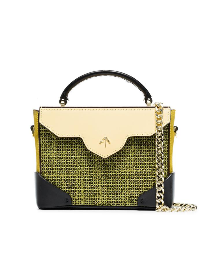 Manu Atelier Yellow And Black Micro Bold Linen Leather Shoulder Bag -