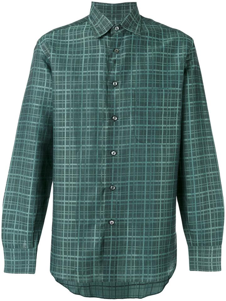 Brioni Checked Shirt, Men's, Size: Xl, Green, Cotton/linen/flax