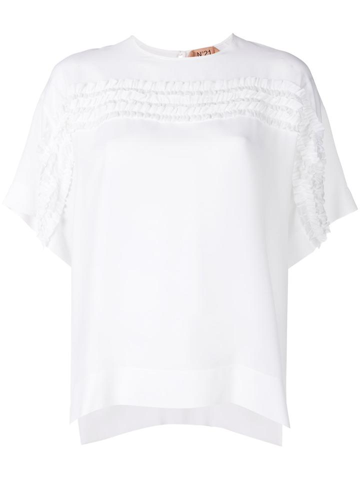 No21 - Frilled Detailing Shift Blouse - Women - Silk/acetate - 42, White, Silk/acetate