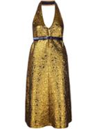Vera Wang Halterneck Metallic Cloqué Dress