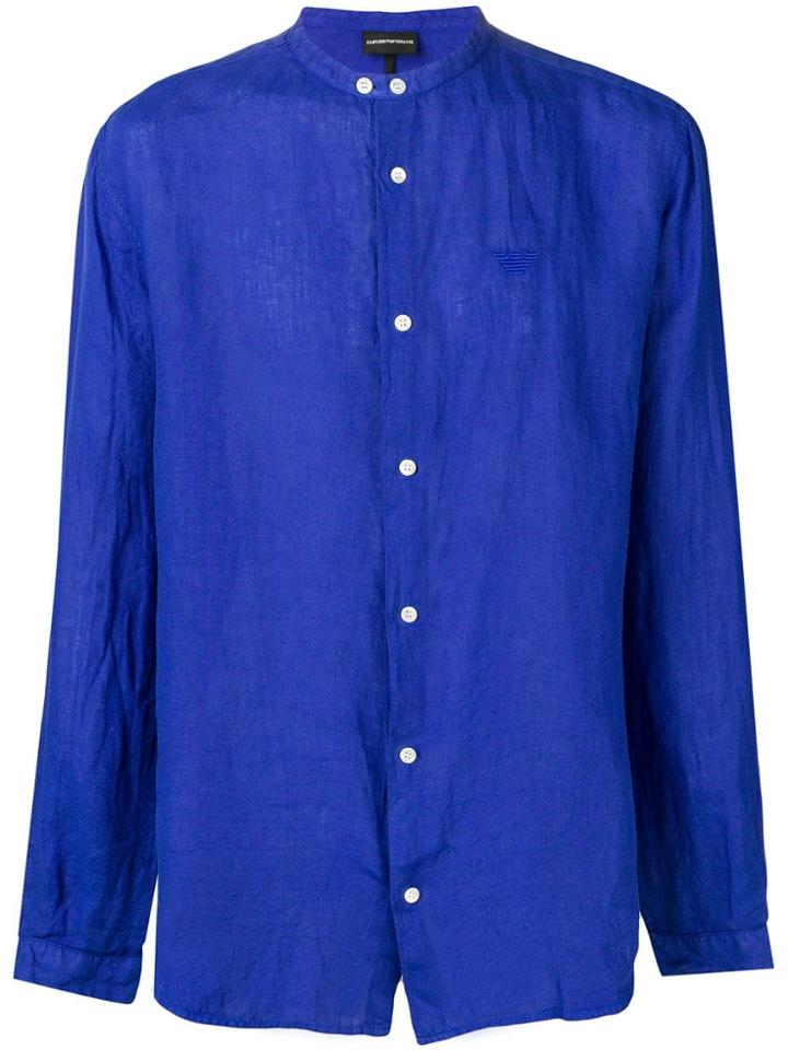 Emporio Armani Grandad Collar Shirt - Blue