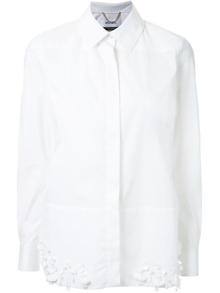 Muveil Embellished Hem Shirt, Women's, Size: 38, White, Cotton/polyester/polyurethane