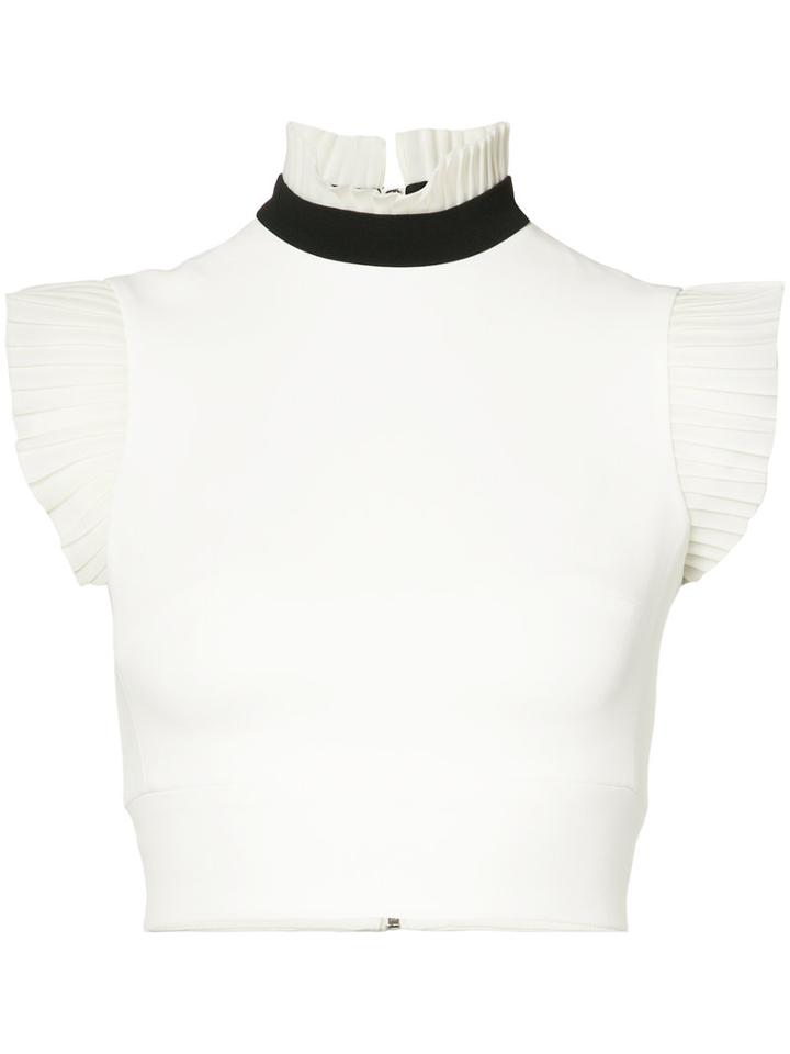 David Koma - Frill Trim Sleeveless Crop Top - Women - Polyester - 14, White, Polyester