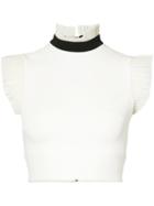 David Koma - Frill Trim Sleeveless Crop Top - Women - Polyester - 14, White, Polyester