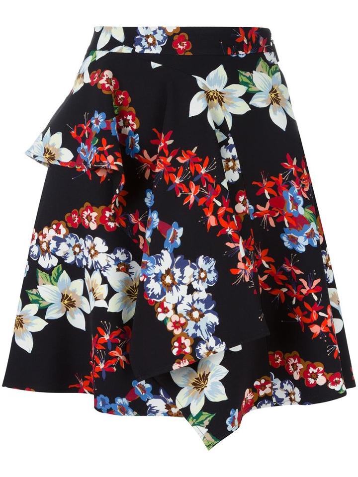 Msgm Floral Print Ruffled Skirt, Women's, Size: 40, Black, Polyester/viscose